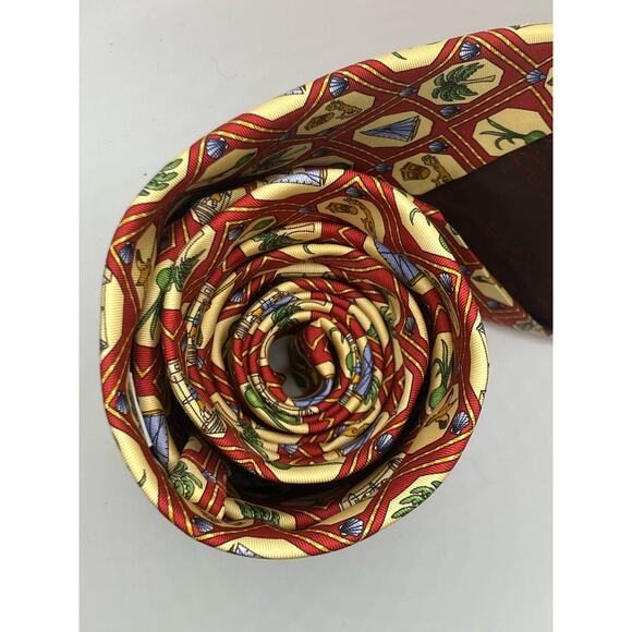 Vintage English Sports Shop Bermuda Neck Tie Red Yellow Tropical Palm Italy 3.5" - Picture 3 of 8